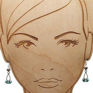 Delicate Turquoise Petit Pointe Vintage Earrings set in Sterling Silver, Old Paw